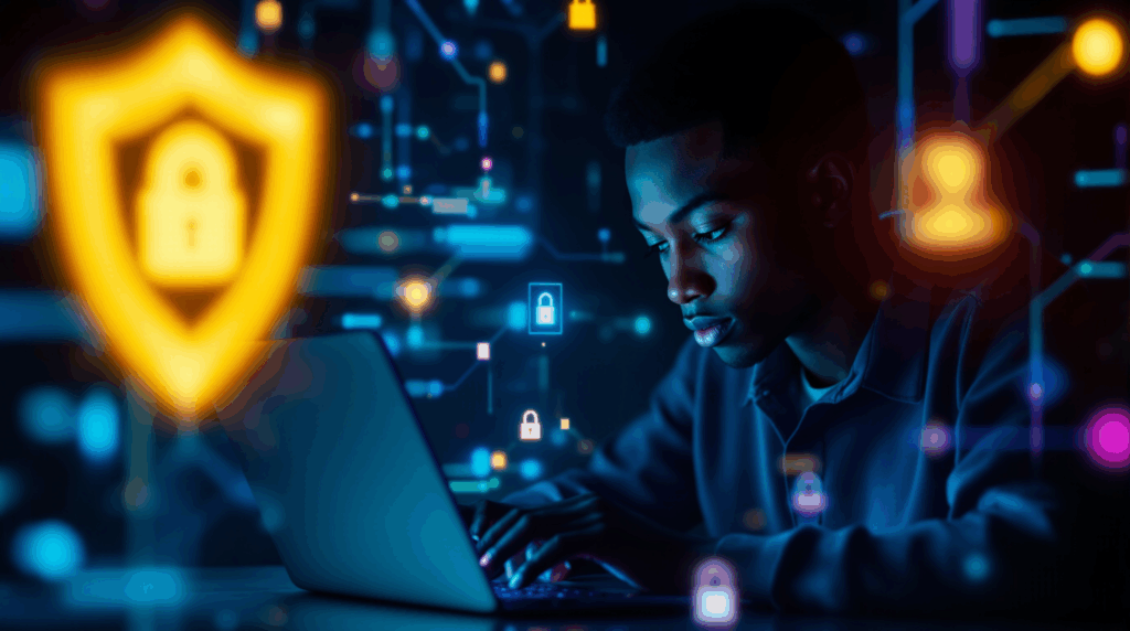 Student studying cybersecurity